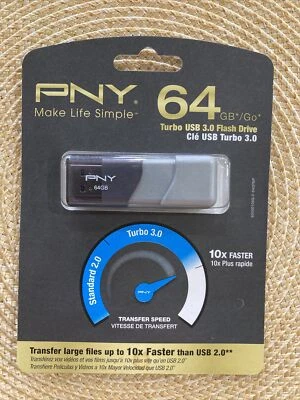 64GB PNY Turbo 3.0 USB 3.0 Flash Drive ~ 10x Faster Than 2.0 ~ NEW IN PACKAGE! - Image 1 of 4