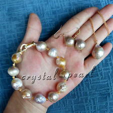 AAA 12X14mm south sea baroque multicolor pearl pendant bracelet earring sets 