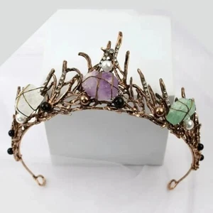 Handmade Amethyst White Crystal Fluorite Crown Headpiece Tiara Fairy Elf Costume - Picture 1 of 8