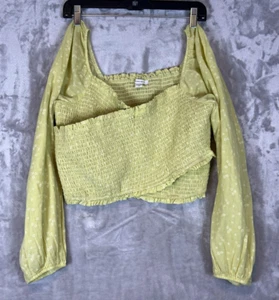 American Eagle Smocked Crop Top XL Green Criss Cross L/S Stretch Date Night NWT - Picture 1 of 9