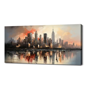 New York Cityscape Sunset Skyline Landmarks Modern Canvas Print Picture Wall Art - Picture 1 of 9