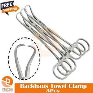 3Pcs Backhaus Towel Clamp Forceps Dental Surgical Veterinary Tissue Grasping - Picture 1 of 3