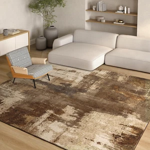 Area Rug Living Room Rug, 5X7 Modern Abstract Washable Rug Brown Non Slip Foldab - Picture 1 of 12