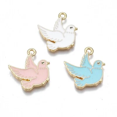 100x Colgantes de Pájaro Esmalte Paloma Paz Oro Claro Libre de Níquel 20x18mm Foto 1 de 3