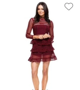 Self Portrait Burgundy Lace Mini Dress size 8 - Picture 1 of 3