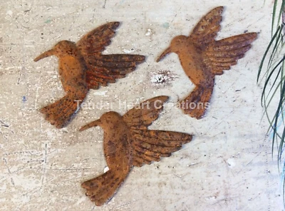 Set/12 Rusty Tin HUMMINGBIRD Cutouts 3" H Cutout Shapes Craft Supplies Farmhouse - Image 1 of 3