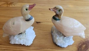 Pair of Rose Quartz Duck Ornaments - Picture 1 of 3