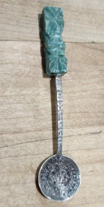 Cucchiaio souvenir da collezione argento sterling vintage messico ~ pietra verde a tema azteco - Foto 1 di 10