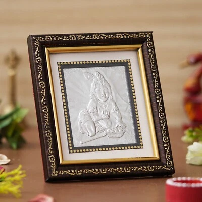 999 Silver Krishna Frame Antique Design Embossed Photo Framed 5" Gift Home Decor - Image 1 of 4