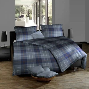 Fleuresse Lech Edelflanell Bettwäsche 155x220 Karo marine blau rost 604112-02 - Bild 1 von 3
