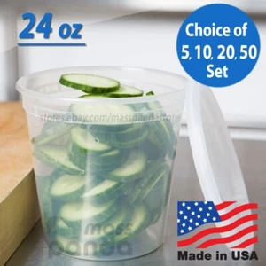 24 oz Heavy Duty Medium Round Deli Food/Soup Plastic Containers w/ Lids BPA free - Picture 1 of 4