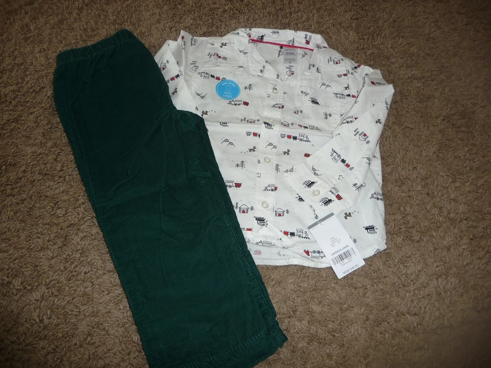 Carters boys 18 month very corduroy pant &flannel button down shirt set