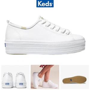 Sneakers Keds Triple Up in pelle bianca con plateau e tacco 1 pollice, taglia 3-6 - Foto 1 di 44