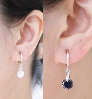 1 par de brincos pendurados mola CLIP-ON CZ zircônia cúbica SILVERTONE/GOLDTONE - Imagem 1 de 2