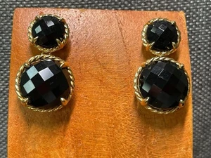 Designer David Yurman 18K Gold Chatelaine Mini Double Drop Black Onyx Earrings - Picture 1 of 9