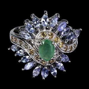 925 Anillo Plata de Ley Ovalado Esmeralda 7x5mm Zafiro Tanzanita Piedras Talla 9 - Imagen 1 de 14