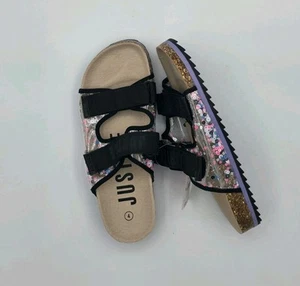 Justice Girls Black Footbed Slipper Summer sandals sz 4 - Picture 1 of 7