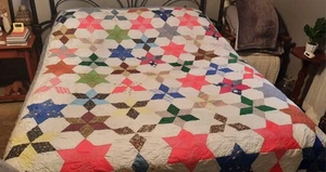 Full Size Vintage Star Quilt handgestückelt maschinengesteppt April 77" x 89" - Bild 1 von 20