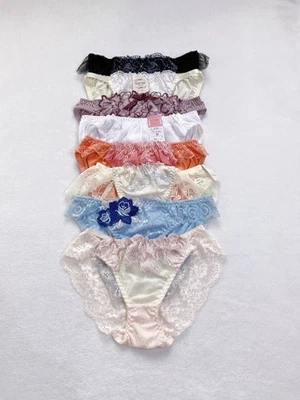 Set Of 8！US-S Japanese Floral Embroidery Ruffle Smooth Tricot Nylon Panties - Image 1 of 4