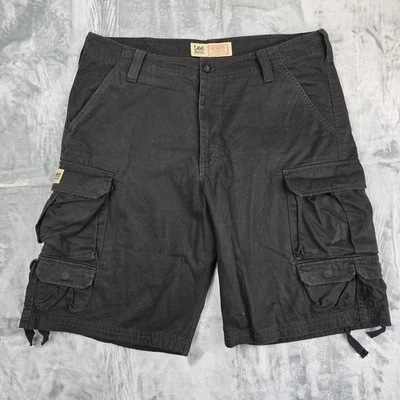 Pantalones Cortos Carga Lee Dungarees Pesados Algodón Sarga, Hombres 36 (11" Entrepierna) Sueltos Negros Foto 1 de 4