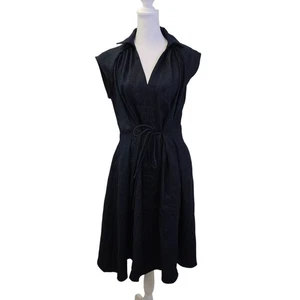 NWT OGL Viscose-Linen Weave Collared V-neck Midi Chambray Dress Size Medium - Picture 1 of 8