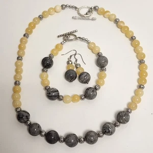 Malaysian Jade and Jasper Handmade 3 Pc.Jewelry Set Silver Plated Toggle Clasps  - Picture 1 of 10