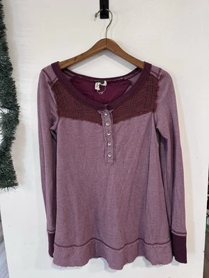 We The Free Thermal Henley Long Sleeve Top Y2K Babydoll Lace Size Medium - Image 1 of 4