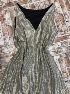 White House Black Market Metallic Gold Trim Velvet Dress Sz Med Knee Length - Picture 1 of 8