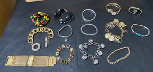 lot of 14 jewelry bracelets bracelet estate fashion costume with mirror ring - Picture 1 of 23