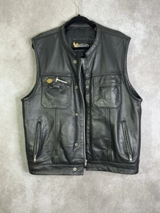 Chaleco de cuero negro abotonado X Element Advanced Motorcycle Gear talla L para hombre - Imagen 1 de 16