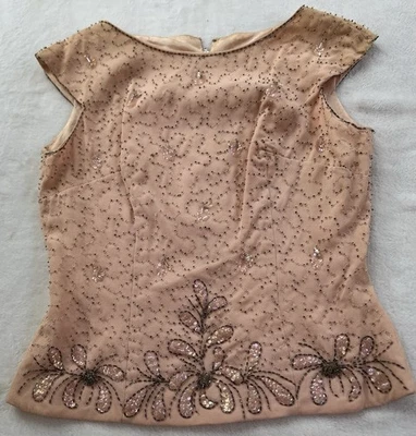 Top de novia vintage años 50 bordados con cuentas rosa claro talla pequeña Foto 1 de 4