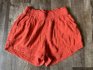 Women's Pact Orange 100% Organic Cotton Elastic Waist Shorts Sz XS Pull On Beach - Picture 1 of 5