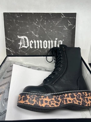 Demonia EMILY 350 платформе ботинки черный гепард печать размер 9 в OG коробка - (D) #85N - Изображение 1 из 4