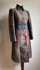 KAREN MILLEN jacquard JACKET 10 long ling line coat velvet rainbow peacock teal - Picture 1 of 22