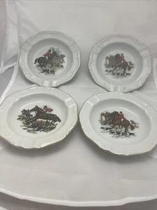 Equestrian Ash Tray Trinket Dish Fox Hunt Horse Golden Crown E&R Western Germany - Picture 1 of 7