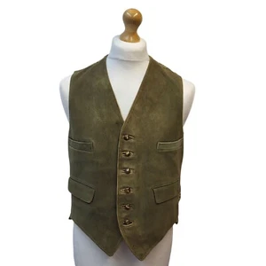 Chaleco de caza de gamuza vintage verde tweed sin mangas para hombre talla XL del Reino Unido - Imagen 1 de 6