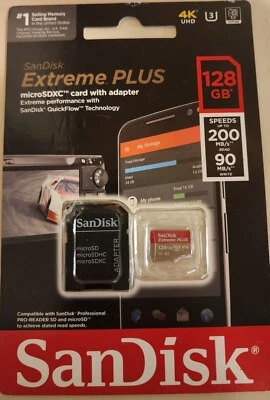 SanDisk Extreme PLUS MicroSDXC card with adapter 128GB SDSQXBD-128G-AT6MA - Image 1 of 2