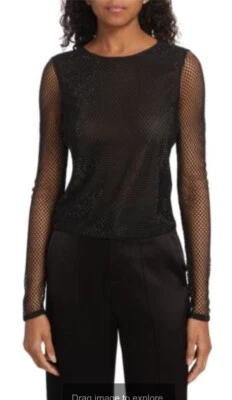 Blusa recortada de lentejuelas negra Alice + Olivia Delania manga larga talla S/M Foto 1 de 4