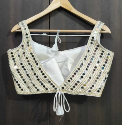 Blusa de sari cosida india lista para usar espejo real trabajo hecha a mano Choli Top CC Foto 1 de 2