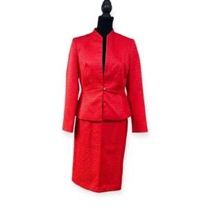 Larry Levine Signature 2pc Carol Red Blazer Skirt Suit Size 8 Career Casual - Picture 1 of 16