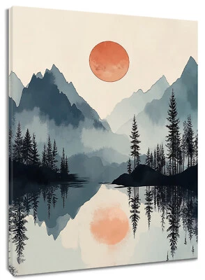 Sunset Nature Landscape Forest Mountain Canvas Wall Art for Bathroom Living Room - Image 1 of 4