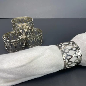 Silver Tone Reticulated Napkin Rings Set of 4 Bohemian Maximalism Holders Vtg - Picture 1 of 4