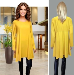 💥SALE💥ZARA TOP SIZE 12 YELLOW LONGER SWING TUNIC LONG SLEEVE COLLARLESS #15 - Picture 1 of 11