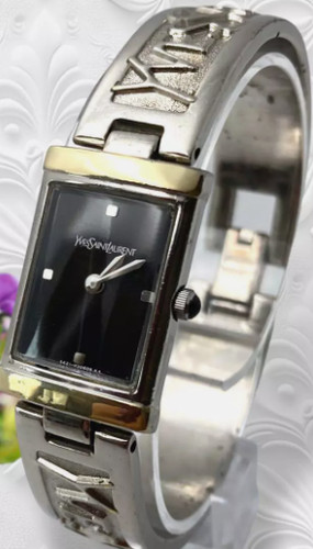 SAINT LAURENT (YSL) Orologio Yves Saint Laurent Bracciale Argento Quarzo Quadrante Nero Rettangolare YSL