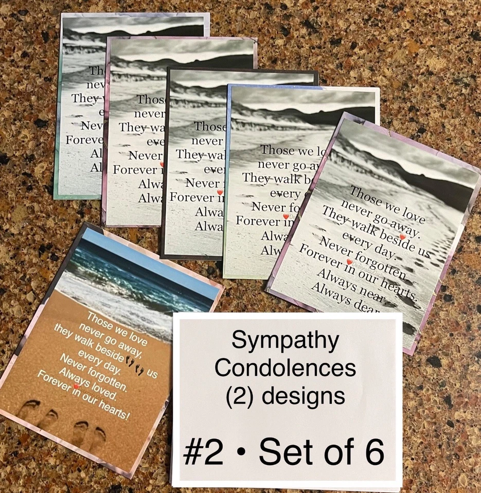 Sympathy - Condolences Greeting cards - Set Of 6 - White Envelopes - Beach #2 - Image 1 of 4