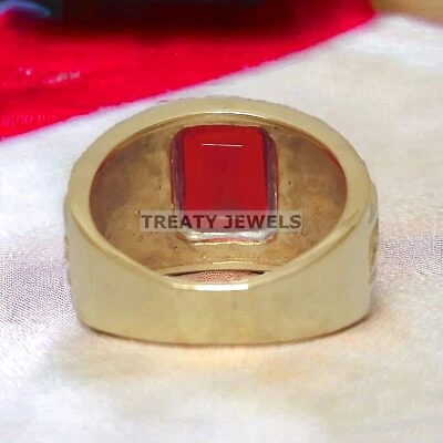 Ruby Cushion Cut With 925 Sterling Silver Gold Plated Ring For Men's #992 - Image 1 of 4