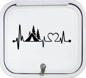 Camp Camper Zelt Herzschlag Rettungsleine Camping schwarz Vinyl Aufkleber Sticker Auto LKW - Bild 1 von 1