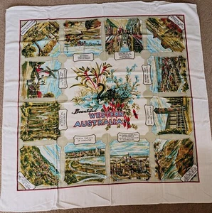 Vintage 50/60s Western Australia Linen/Cotton Square Table Cloth Swan Landmarks - Picture 1 of 11