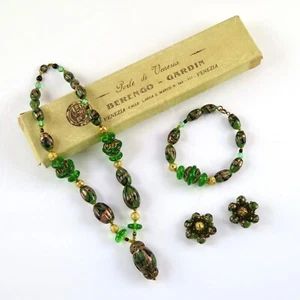 Vintage Venetian Murano Glass Bead Necklace Bracelet Clip Earrings Original Box - Picture 1 of 12