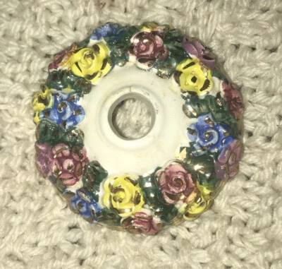 Lámpara Capodimonte Lámpara Italiana Rosa Floral Cerámica Bobèche Atrapa Cera Foto 1 de 4